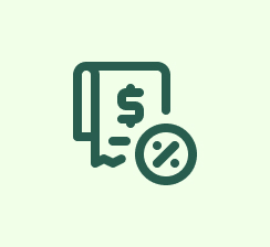 A green icon of a dollar sign and a percent symbol.